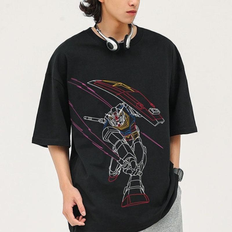 

2026 Новая футболка с принтом Мультфильм Mobile Suit Gundam Футболка с коротким рукавом Мужская и женская футболка Спортивная футболка для фитнеса S разноцветный