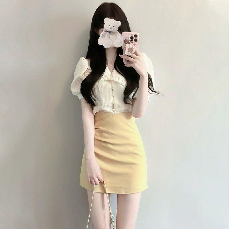 Summer Salt Outfit: Lightly Mature Pure Style Two-Piece Shirt and Skirt Set for Women
