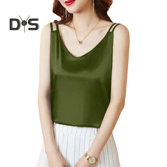 Chaleco Base de Mujer con Tirantes de Cuello en V sin Mangas de Satén Suave Tops de Seda Imitación Chaleco Base Versátil para Uso Diario