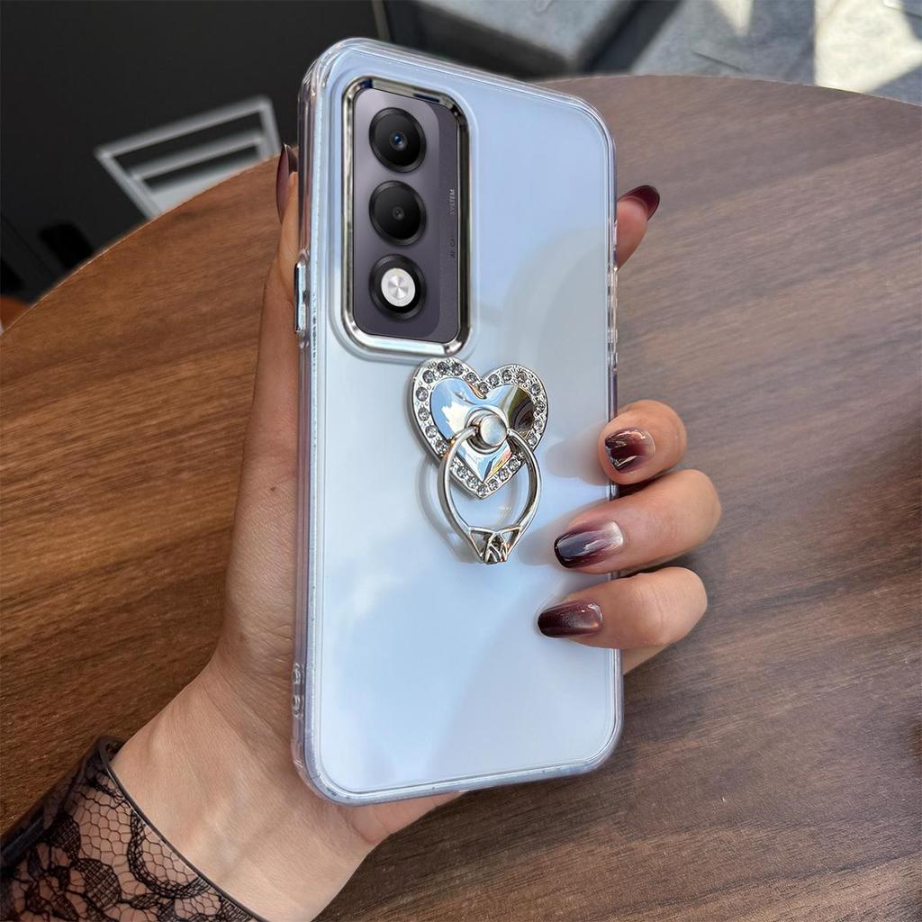 Luxury Bling Rhinestone Heart Ring Bracket Clear Phone Case for OPPO A5i Pro 4G/5G Stand Cover