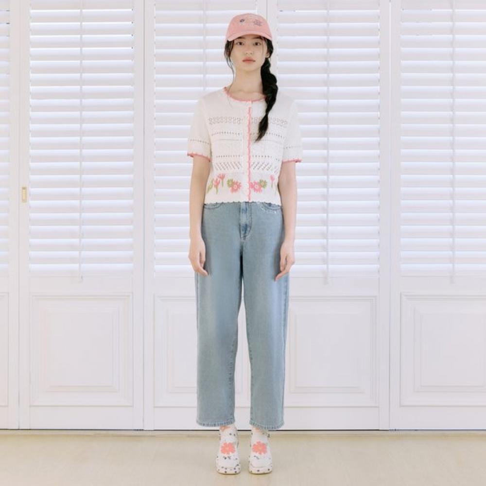 Thursday Island Women Flower Jacquard Color Block Short Sleeve Cardigan T264mcd2 ivory (IV)/S
