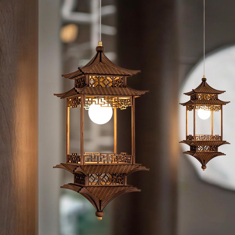 Song Dynasty Aesthetic Lamp: Hexagonal Pavilion Chandelier for Tea Room or Zen Restaurant