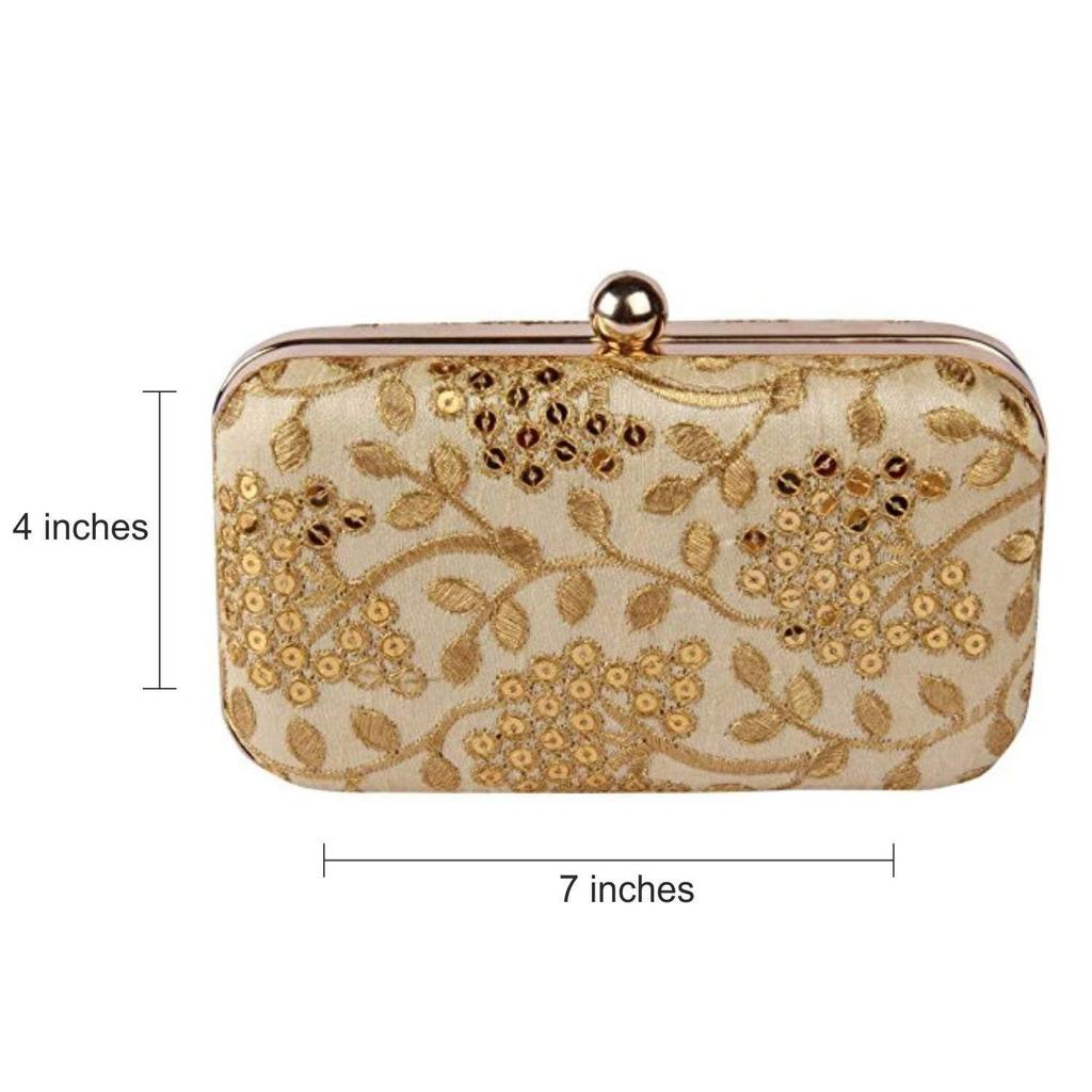 Damen Handarbeit Handbestickte Box Clutch Tasche Geldbörse Für Braut, Freizeit, Hochzeitstasche für Frauen & Mädchen Gold