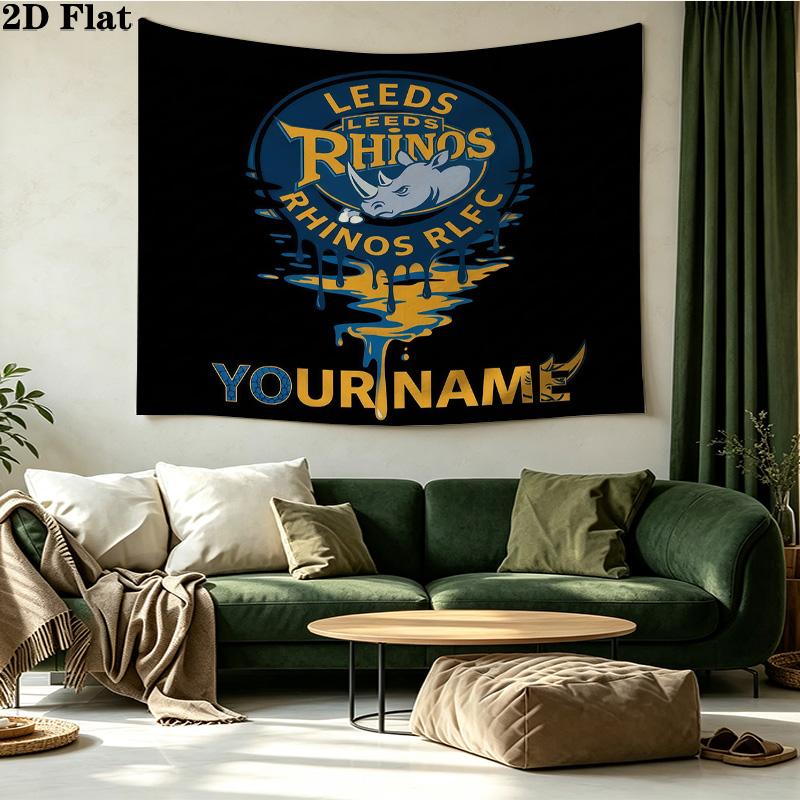 Custom Name Leeds Rhinos Printed Tapestry – Wall Hanging for Bedrooms, Dorms, and Home Decor