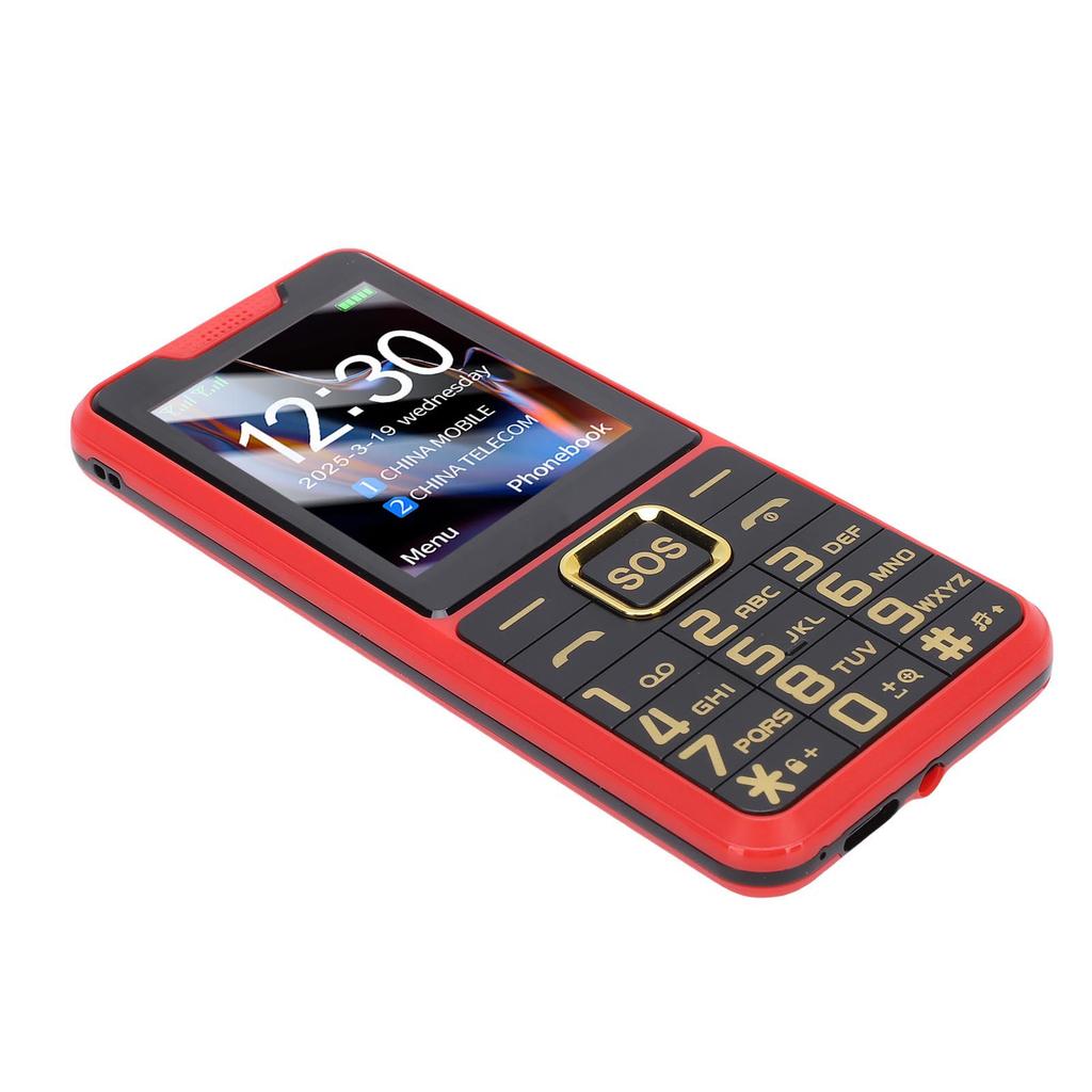 4G Seniors Phone 2.6 Inch Super Slim Large Capacity Battery Double Flashlight Big Buttons Cell Phone Red