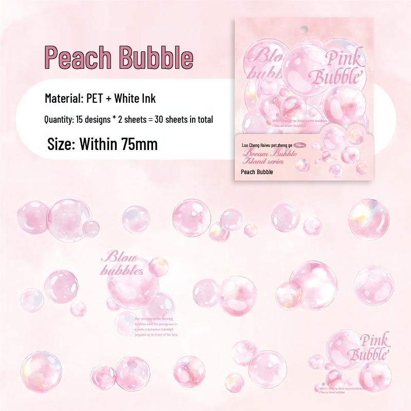 Dream Bubble Island PET Stickers: Colorful Bubble Painting for Journals & DIY Collages