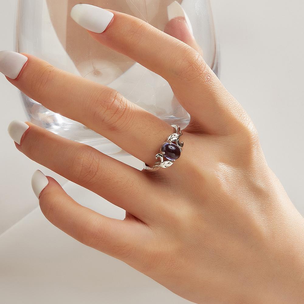 Tree Leaves Design 925 Sterling Silver Ring Natural Iolite Oval 6*8mm Gemstones Classic Design for Valentines Banquet Gifts