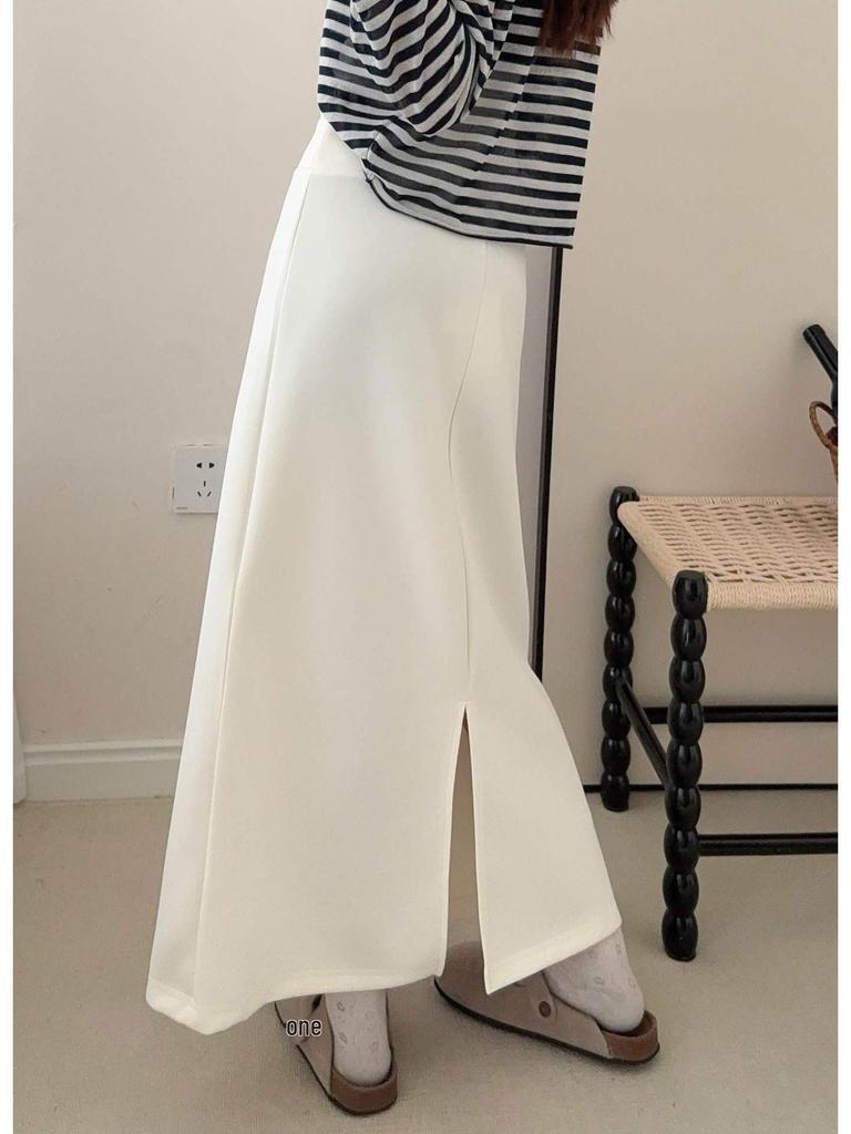 Korean High-Waisted Drawstring Midi Skirt for Women, Early Spring Casual Slimming Fit