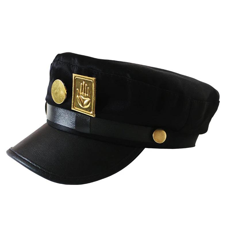 JOJO's Bizarre Adventure Jotaro Matrosenmütze mit Metallabzeichen - Marineblaue Anime Cosplay Mütze für Damen & Herren schwarz