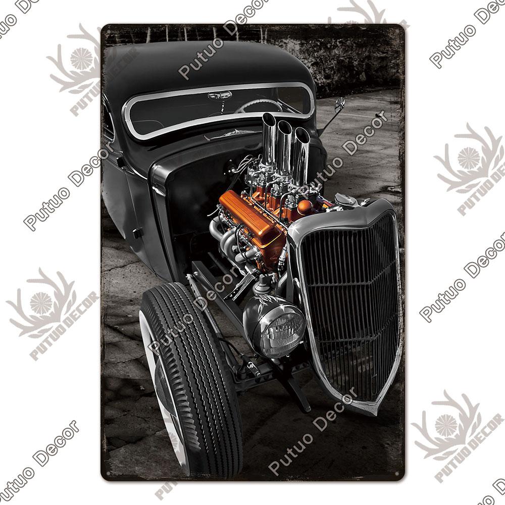 Putuo Decor Classic Cars Retro Plaque Metal Plate Vintage Tin Sign for Garage Man Cave Home Wall Art Decoration Car Posters