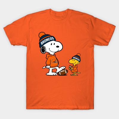 Asian Size Men Black Print T-shirt Denver Broncos - Snoopy &Amp; Woodstock Football Style M005 No-Cut Heat Transfer Print Cotton Tshirt