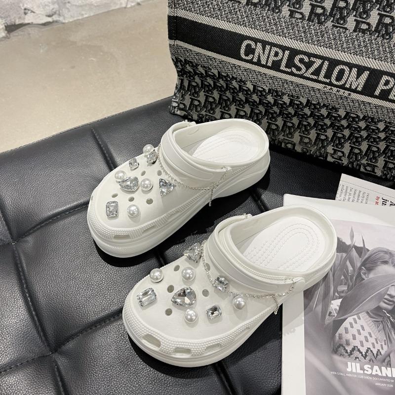 

Height-increasing hole shoes women s muffin summer new rhinestone outer wear non-slip thick-soled sandals beach shoes women 35 белый