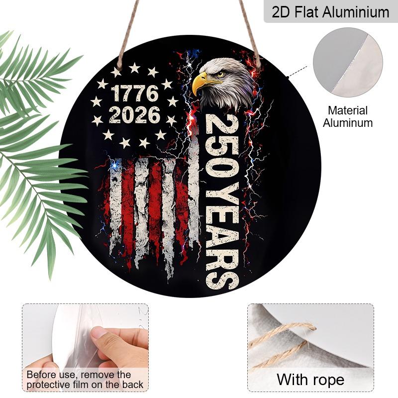 2D Flat Aluminum Wall Stickers in Various Sizes Independence Day Theme 250th Anniversary Design with Bald Eagle and Lightning Bolt and Torn Flag