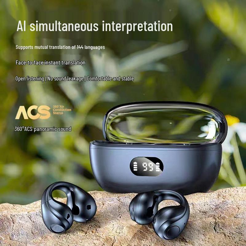 BH18 Low Power AI Dual Ear Clip Ear-Hook Bluetooth 5.3 Earphones with Digital Display