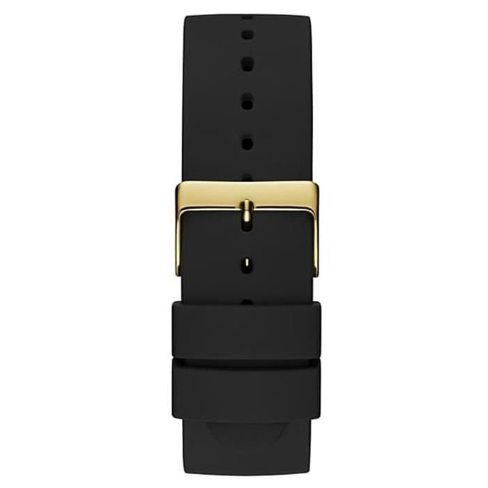 Montre Homme - GUESS - W1264G1 - Bracelet Silicone Noir - Boîtier Acier Plaqué Or - 44mm