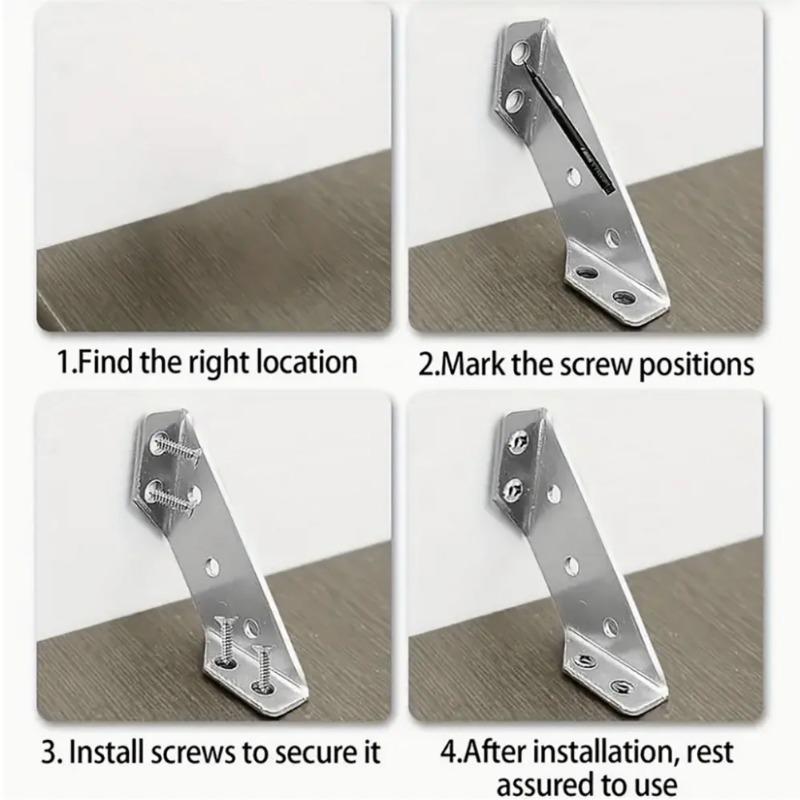 64pcs Corner Brackets Stainless Steel Furniture Angle Shelf Connector Cabinet Support Fixing Frame Corner Brace With Screws