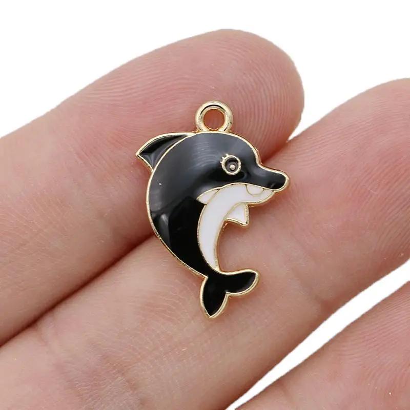10Pcs Silver Plated Blue Enamel Dolphin Charms Pendant For Jewelry Making Earrings Bracelet Necklace Accessories Diy 23X19Mm