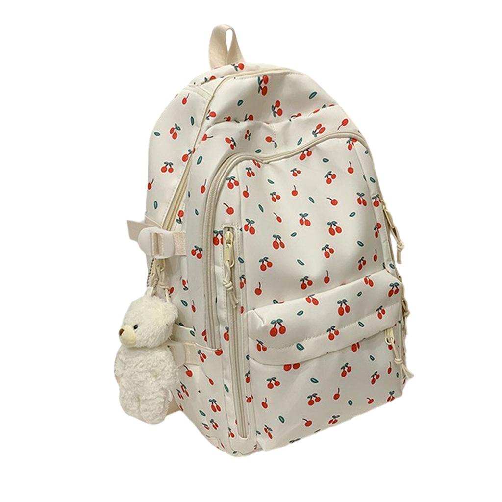 2025 New Japanese Floral White School Backpack – Cute Nylon Rucksack for Teenage Girls, Women's Book Bag, Student School Bags