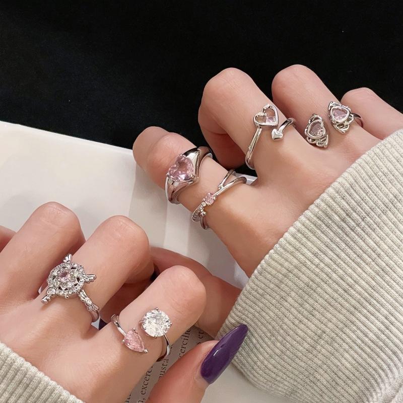 Pink Sweet Girl Love Zir*****Pen Ring Niche Design Simple Fashion Light Luxury High-End Accessories Women