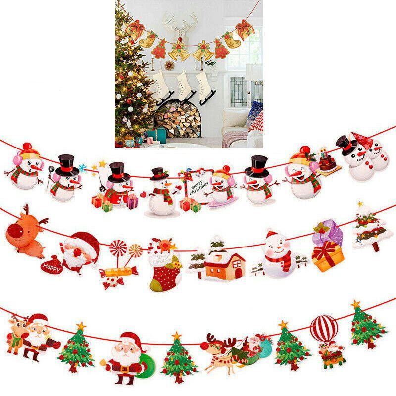 Merry Christmas Banner Pennant Hanging Flag Bunting Santa Claus Reindeer Snowman