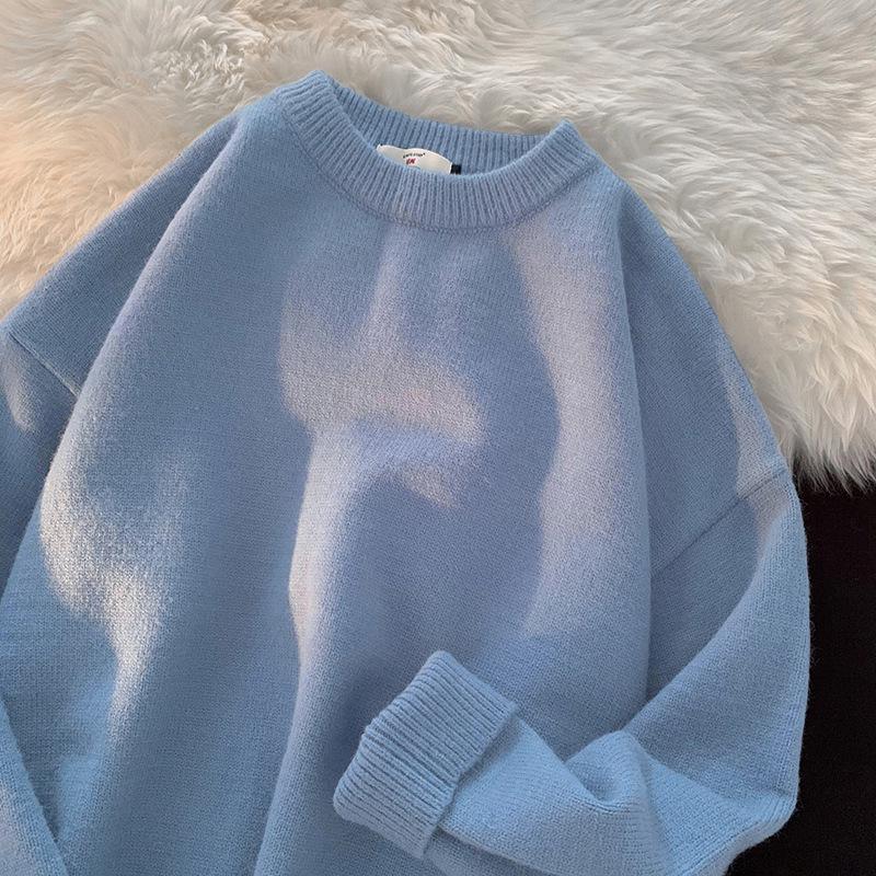 

Men s Solid Color Loose Wool Sweater - Autumn/Winter Hong Kong Style, Crew Neck, Casual Versatile Knit. XL