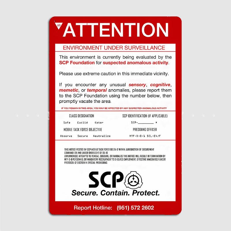 

SCP Attention Poster Metal Plaque Cinema Kitchen Mural Funny Wall Decor Tin Sign Posters Room Decor 20x30cm（7.8x11.8inch）