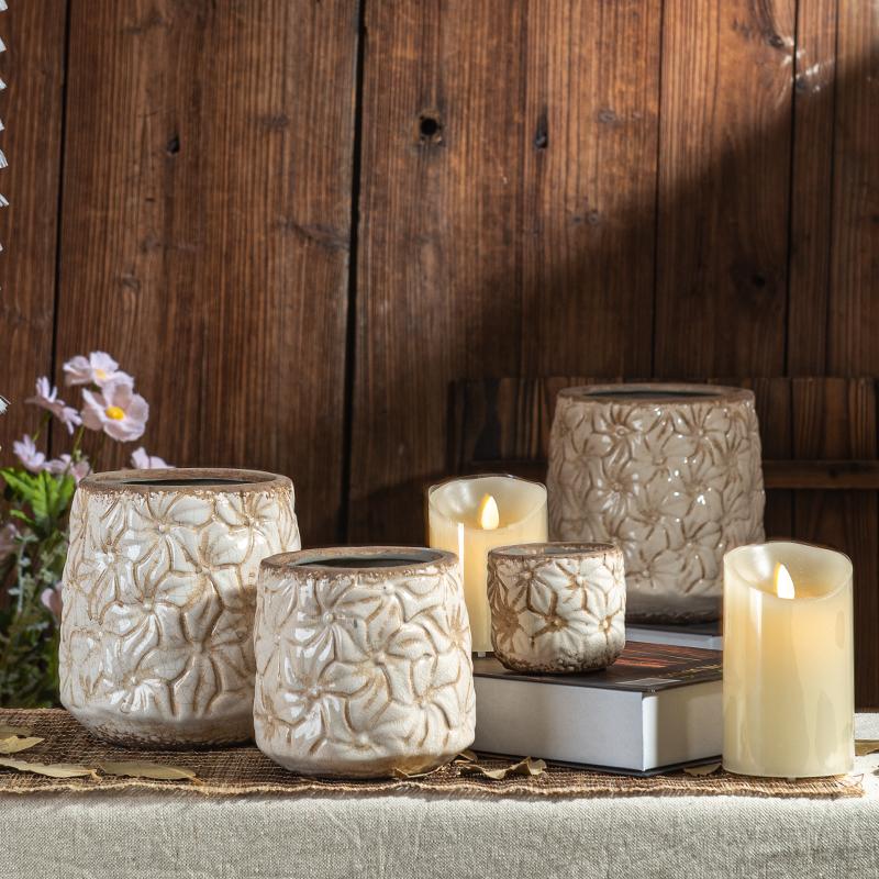 Vase Vintage Ceramic Home Balcony Outdoor Courtyard Desktop Decoration AmericanCreative Style Relief Light Luxury High-End Sense