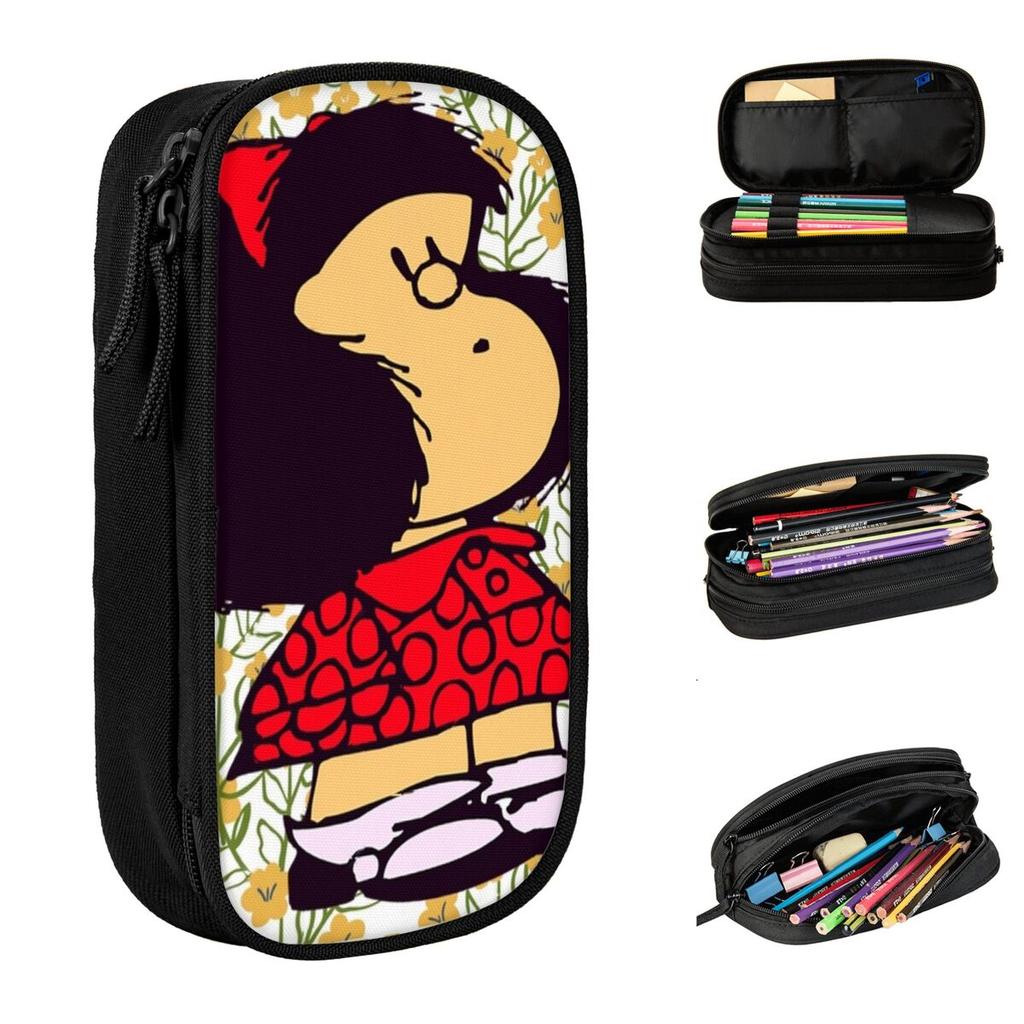 Cute Mafalda Flowers Pencil Case Kawaii Amine Pencil Pouch Pen Box Kids Big Capacity Bag School Supplies Gifts Stationery