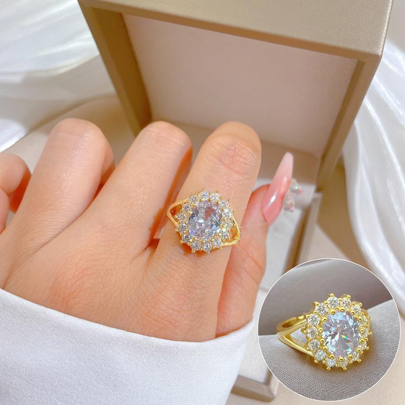 ZAKOL Korean Fashion Three-layer Shiny Zircon Nail Open Ring for Women Engagement Wedding Party Zircon Gift