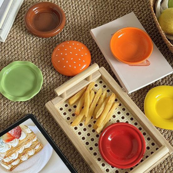 Burger Stabelbart Tallerkensett 6-Lags Mini Middagstallerken for Sausdipp Forrett Matkvalitets Keramiske Sausbeholdere Gave til Familie Venner