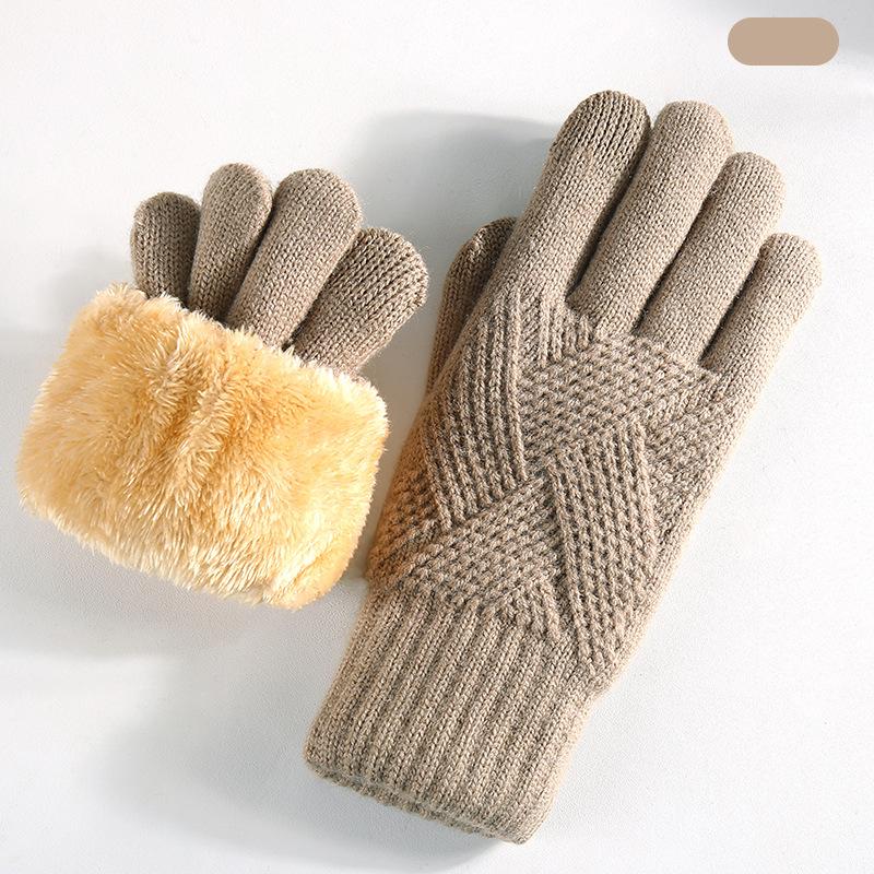 Knitted Gloves Men's and Women's Winter Double-layer Velvet Thickened Outdoor Cycling Warm Solid Color Touch Screen Gloves