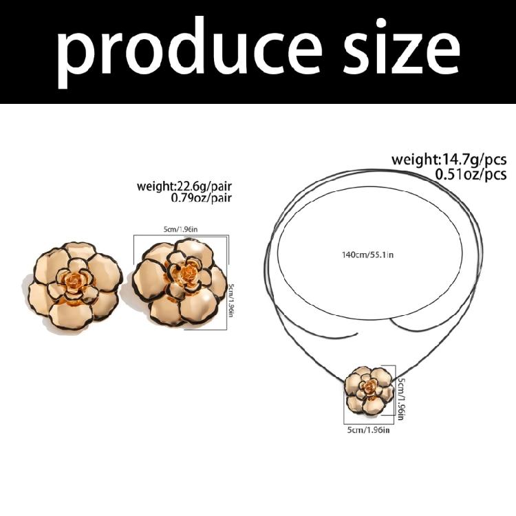 Metal Drops Oil Oversized Flower Studs Earrings/Necklace Exaggerated 3D Dimensional Floral Accessories Jewelry