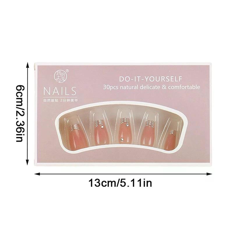 24Pcs Simple Fake Nail With Jelly Glue Butterfly Design Pink White Gradient French Press On False Nails Full Cover Nail Tips