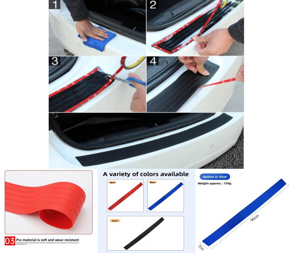 Universal Car Trunk Protective Strip With Rubber Padding For Scratch Prevention And Edge Guard