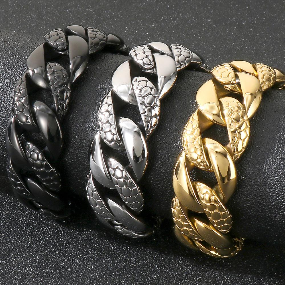 25MM Thick Snake Cuban Link Bracelet for Men Heavy Duty Stainless Steel Hip Hop Chain Bracelet Man 9.06" Biker Punk Jewelry Gifts