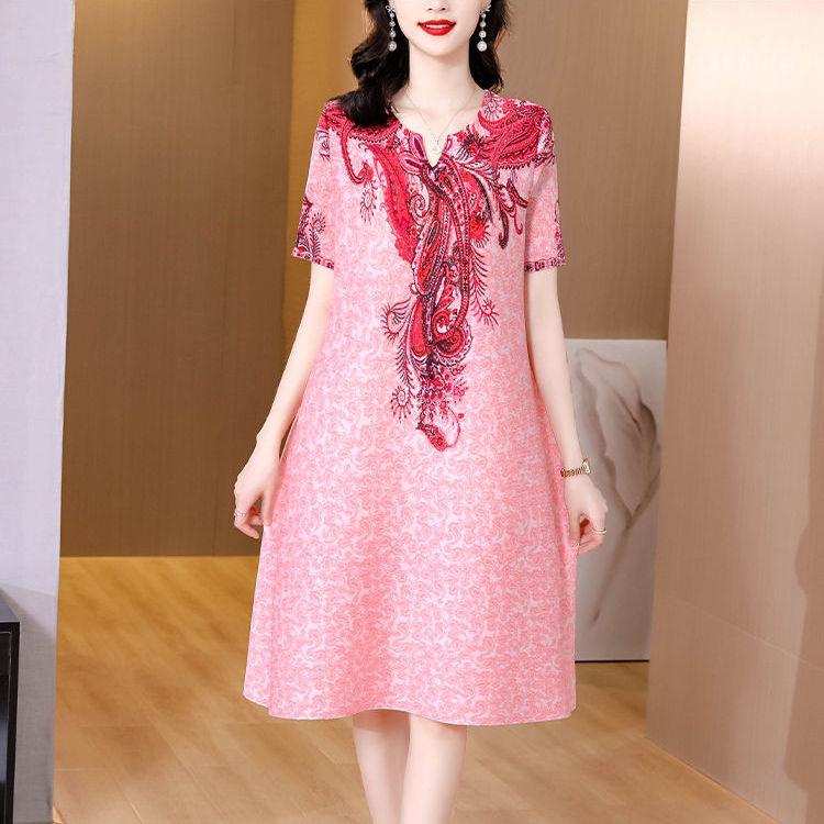 Vestido de verano plegable para mujer, novedad de 2022, de gama alta, holgado, con cuello de pico, manga corta, estampado informal, fino