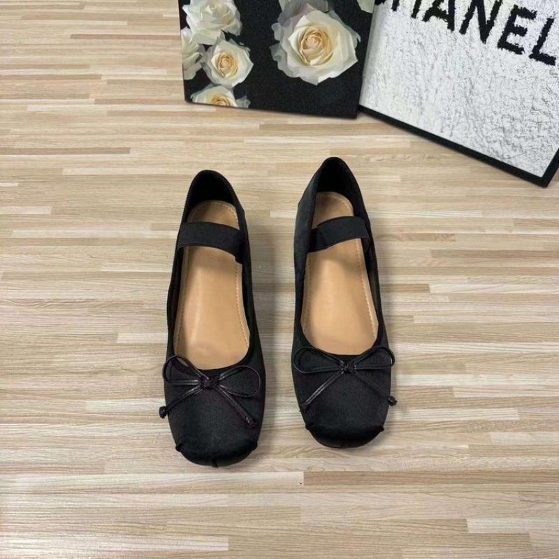 Single Shoes New Heightened Satin Bow Word with Light Mouth Ballet Mary Jane Women's Shoes