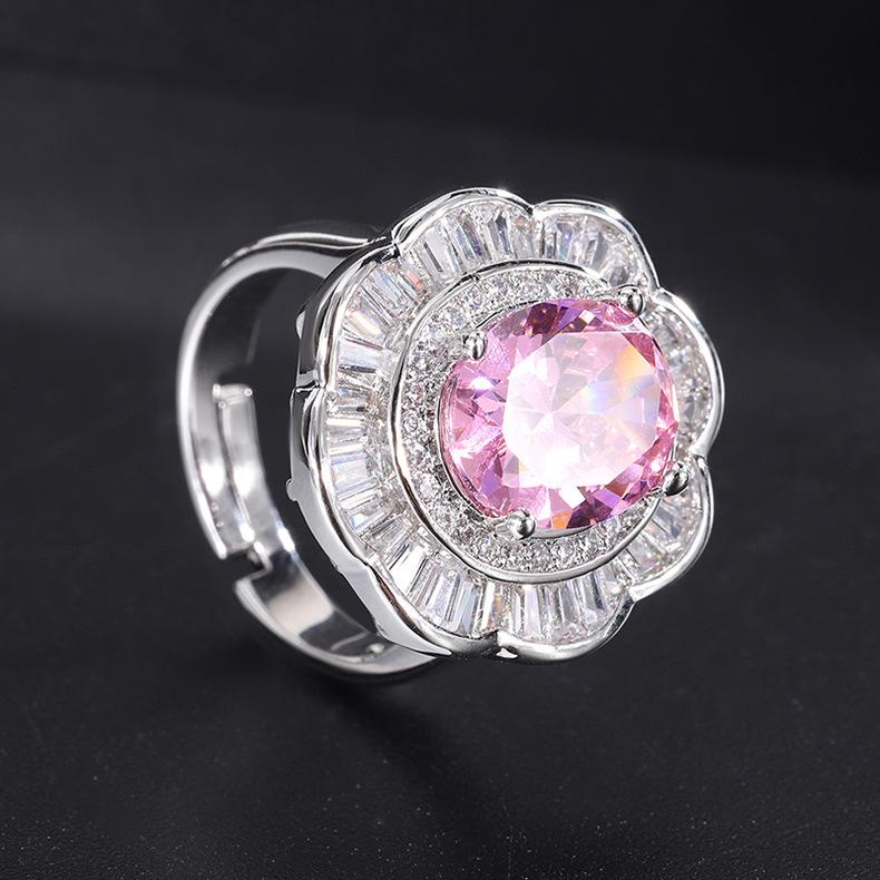 2024 new diamond-inlaid colored zircon ring exaggerated jewelry zircon ring fashion