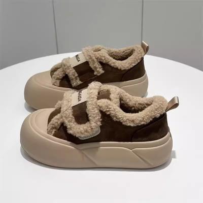 Cotton Shoes Women's Autumn and Winter Velvet Velcro  New Thick Baseplate Shoes Versatile Fluffy Shoes Wear Bread Shoes