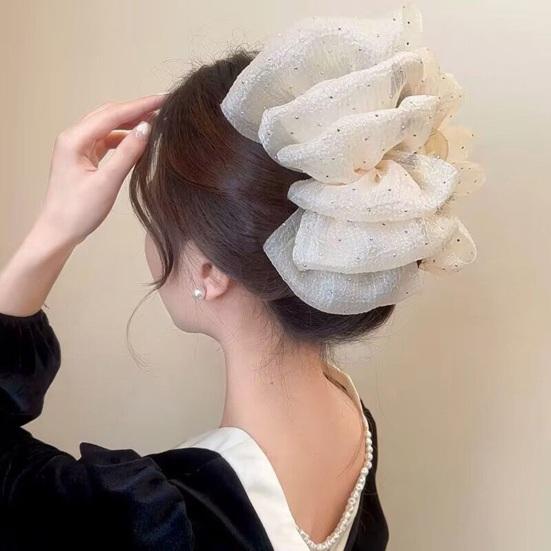 Pinza per Capelli da Donna Decorazione in Tessuto Multistrato Colore Solido Artiglio Forte Antiscivolo Decorazione Capelli Organizzazione Strumento per Acconciatura da Donna