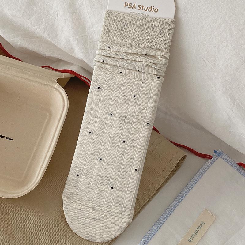 

Женские осенне-зимние носки до середины икры в горошек, женские носки без швов, хлопковые носки 1 pair серый/белый