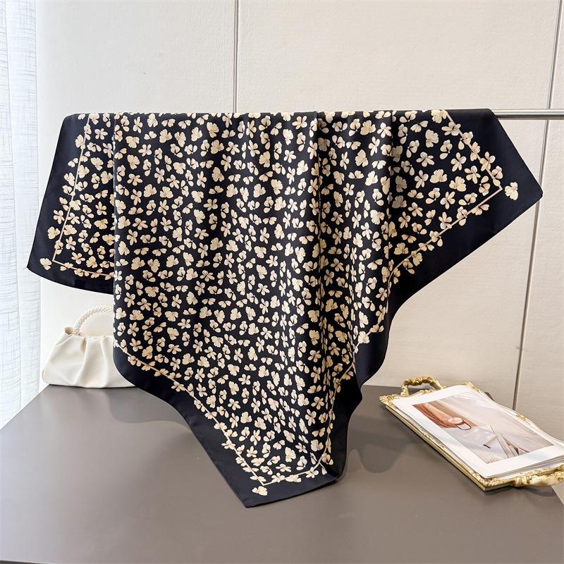 

Luxury Brand Spring 90Cm Floral Print Twill Silk Scarf for Women Fashion Shawl Square Scarves Hijab Bandana Foulard Neckerchief 90x90 cm