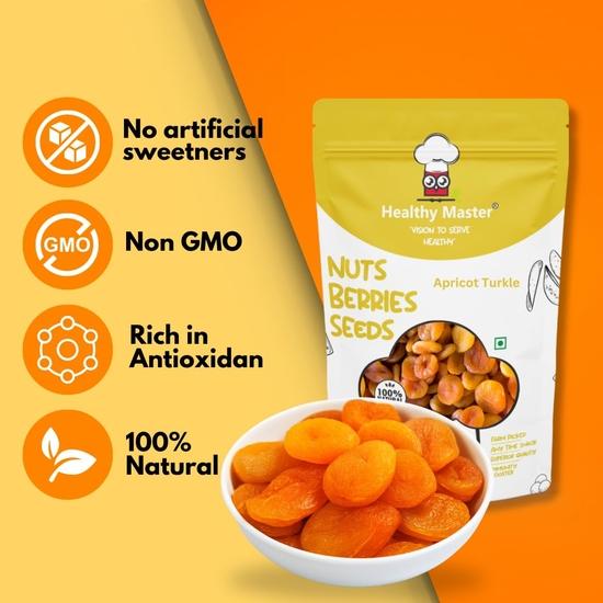 Healthy Master Dried Apricot Turkel (500 gm) | Naturally Dried Apricot | Gluten Free, Non-GMO & Vegan | Seedless Khumani