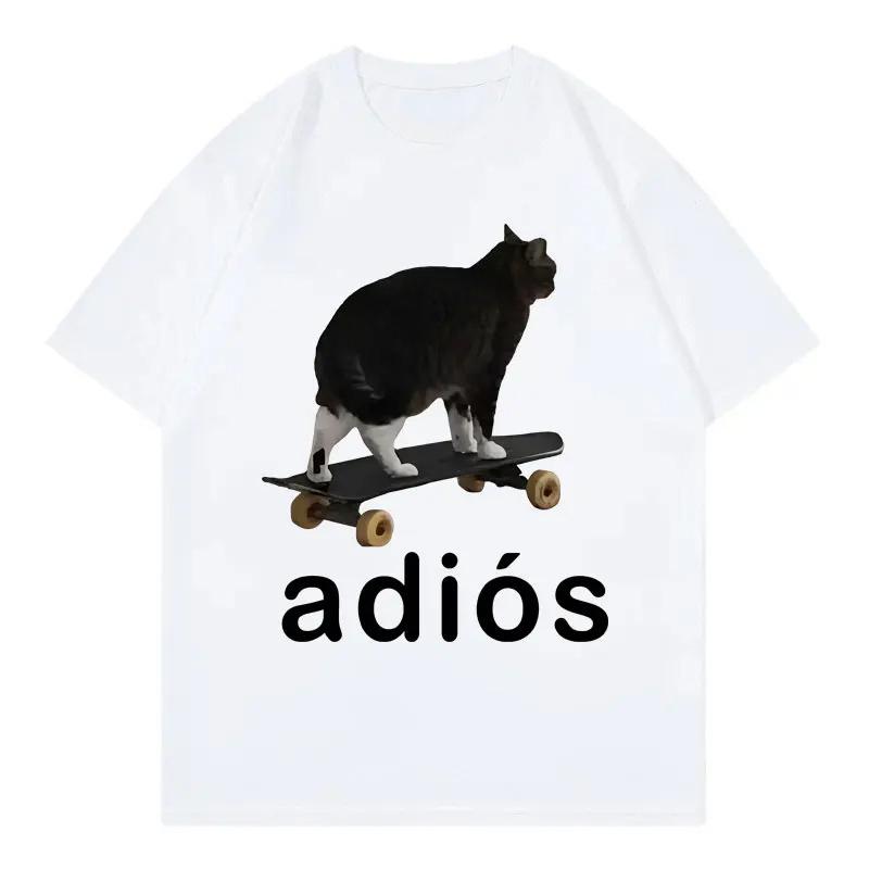 

New Arrival Mens Clothes Tee Shirt Homme TShirts Men Tshirt for Men Ropa Hombre Adios Funny Cat Meme Graphic Camisetas 3XL