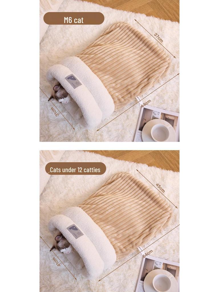 Koselig høst- og vinterkjæledyrrede: Innelukket sovepose og tunnel for katter og små hunder - Ideell for en følelse av trygghet og varme.