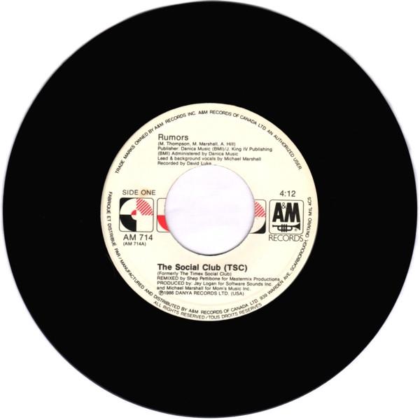 

7inch Record TIMEX SOCIAL CLUB - Rumors AM714 A&M Records 1986 Canada Rap & Hip-Hop/R&B Used