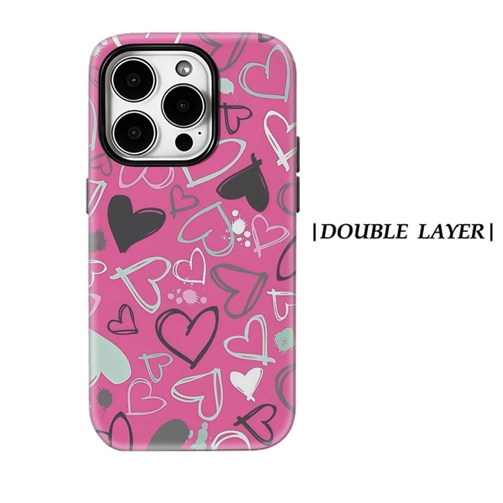 

Pink Graffiti Heart Phone Case for IPhone 17 16 15 14 13 Pro Max Plus for Magnetic Single Double-layer Tough Case IPHONE15