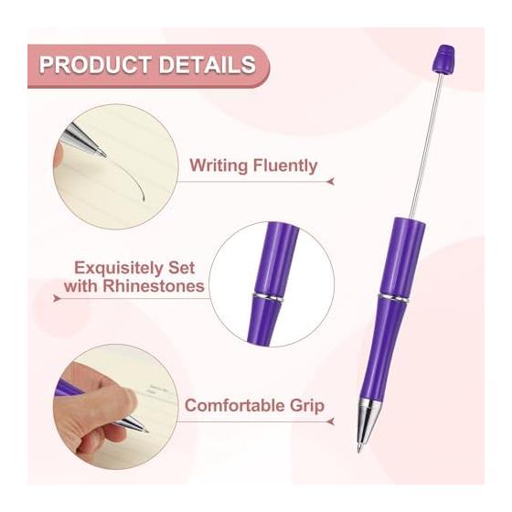 PATIKIL 20 Pcs Beadable Pens Black Ink Plastic Bead Pens Creative DIY Ballpoint Pens for Teacher Office Handmade Crafts Party Decorations Craft