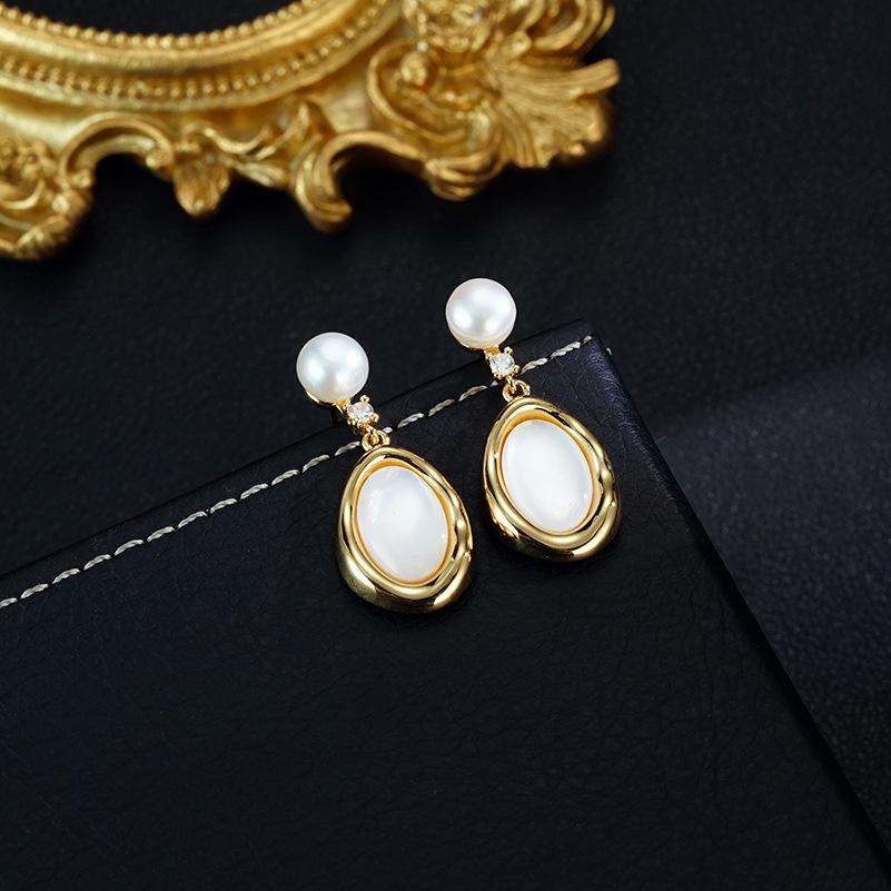 Boucles d'oreilles pendantes en argent S925 avec nacre naturelle et perles d'eau douce