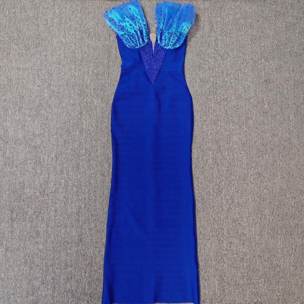 Rochie de seară elegantă franțuzească cu bandaj cu perle mărgelate 2025